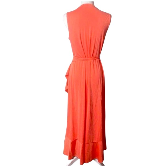BANANA REPUBLIC coral ruffled sleeveless wrap maxi dress size Medium - Picture 2 of 10